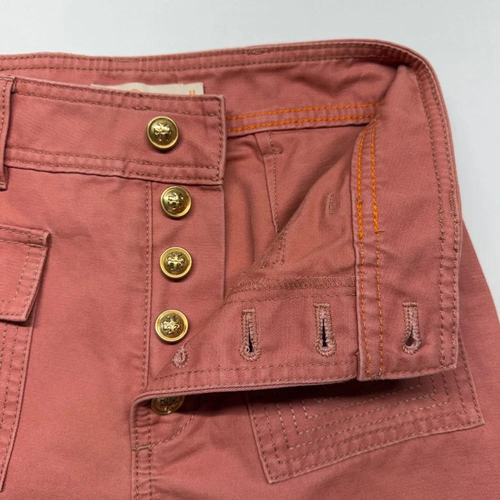 Tory Burch Wide Leg Sailor Pants Size‎ 23 Pink High Rise Button Fly Cropped